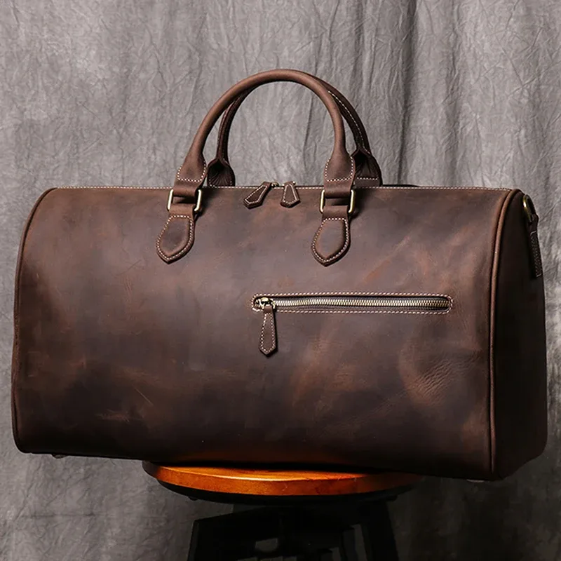 leathfocus sac de voyage en cuir de vachette pour homme sac à main de week-end pour femme sac de sport vintage de grande capacité sac pour ordinateur portable en cuir crazy horse
