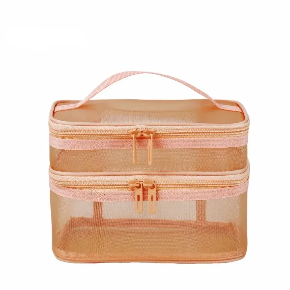 sac de voyage transparent en maille pour cosmétiques, sac de rangement de grande capacité, organisateur de maquillage, étui à maquillage à 2/3 couches, pour la gym et la natation
