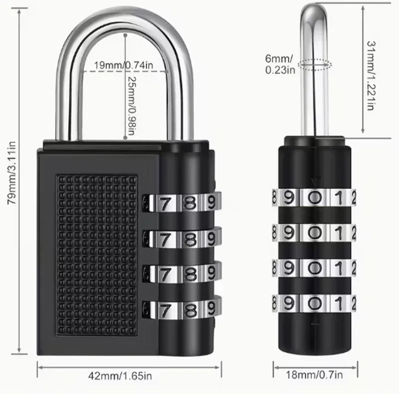 cadenas code chiffres métallique noir argent sécurité voyages valises casiers ecoles gym extérieur tsa