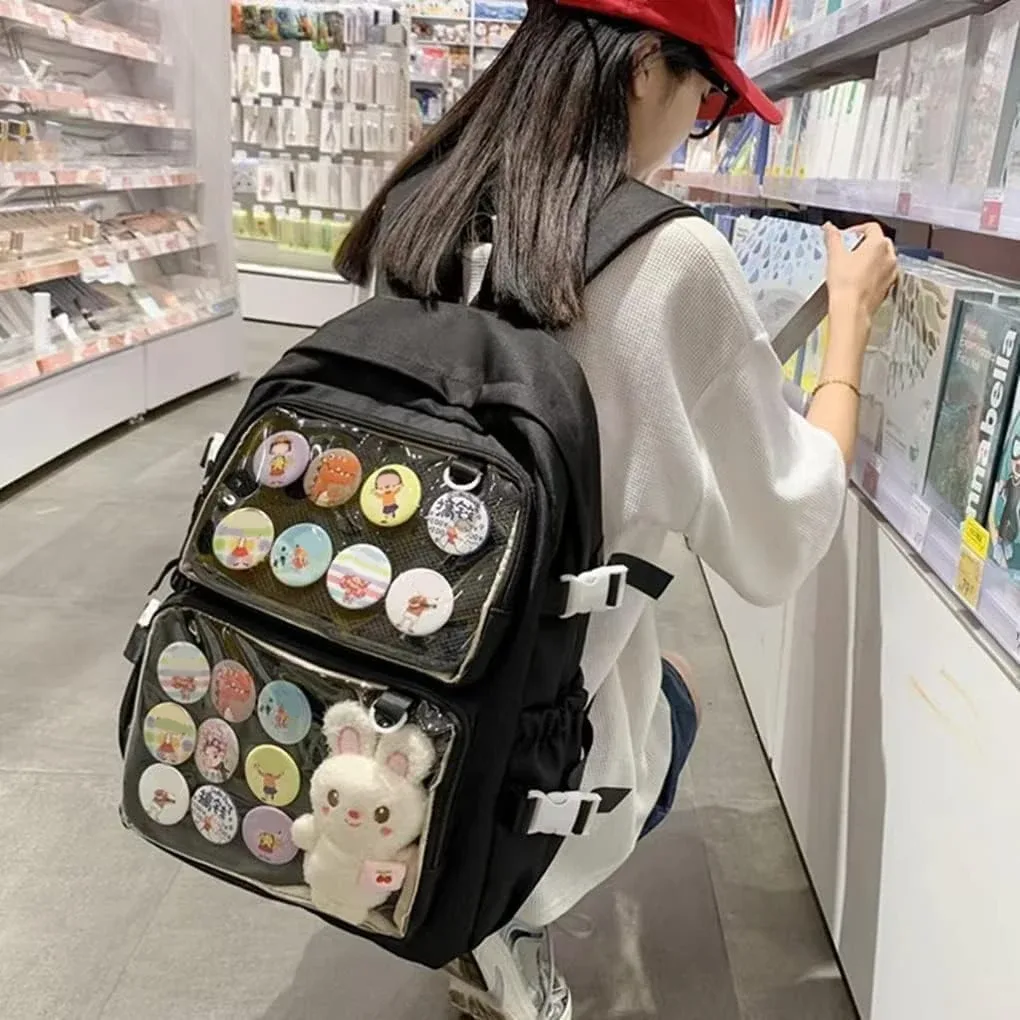 fenêtres claires mode femmes sacs à dos pour femmes adolescents bricolage badge jk broche affichage sac à dos solide multi poches ita sacs