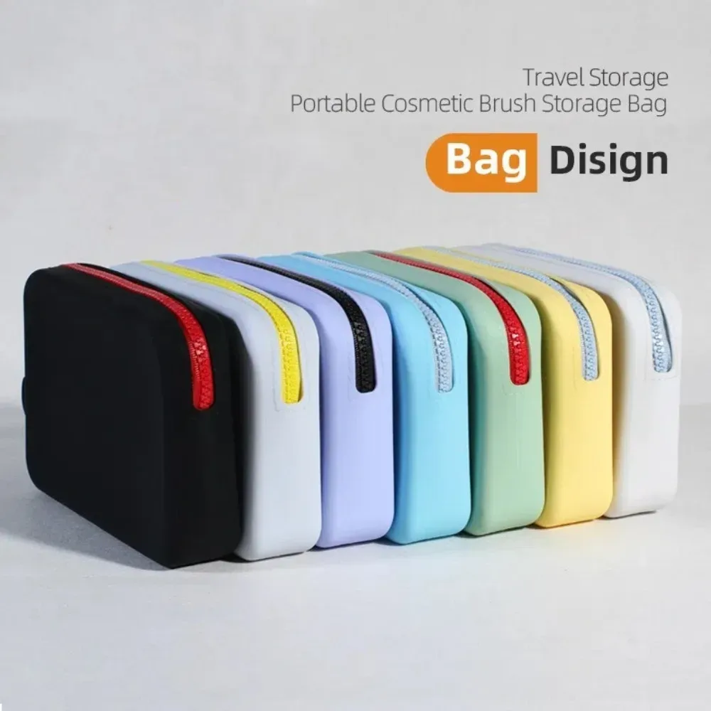 sac de rangement cosmétique portable de grande capacité avec fermeture éclair, sacs de rangement en silicone, carré étanche extérieur, poudres de maquillage
