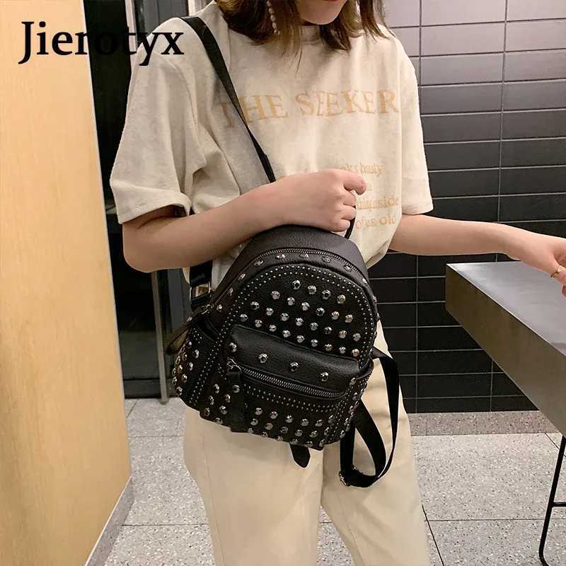 jierotyx 2021 nouveauté preppy loisirs sac à dos femmes sacs à dos décontractés femmes solide fermeture éclair rivet sacs à bandoulière solide offre spéciale