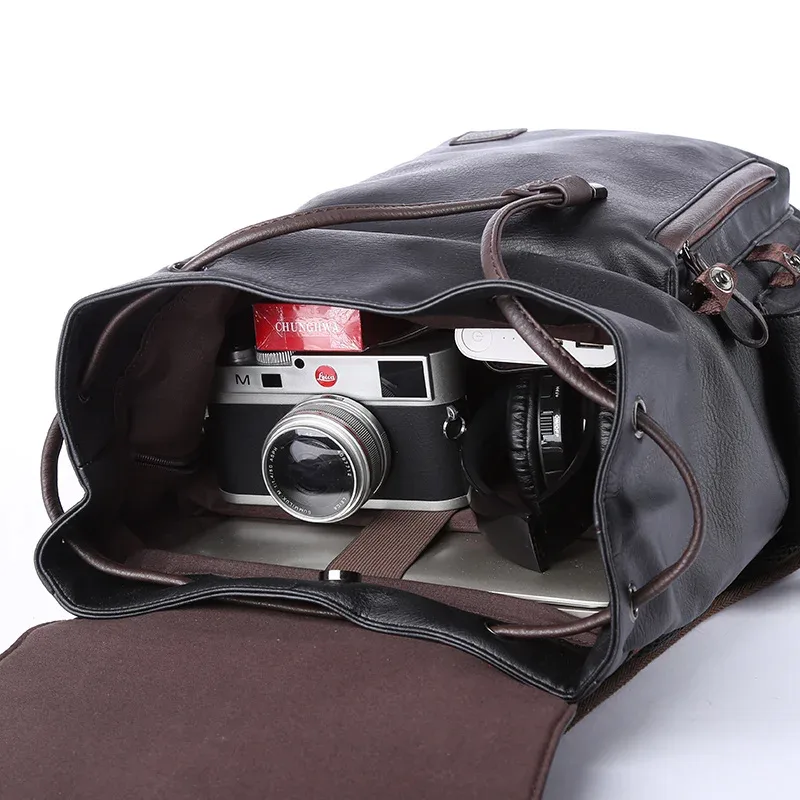 moyyi grand sac à dos de voyage en cuir étanche à rabat hommes femmes adolescents collège étudiant sac d'école décontracté sacs à dos pour ordinateur portable