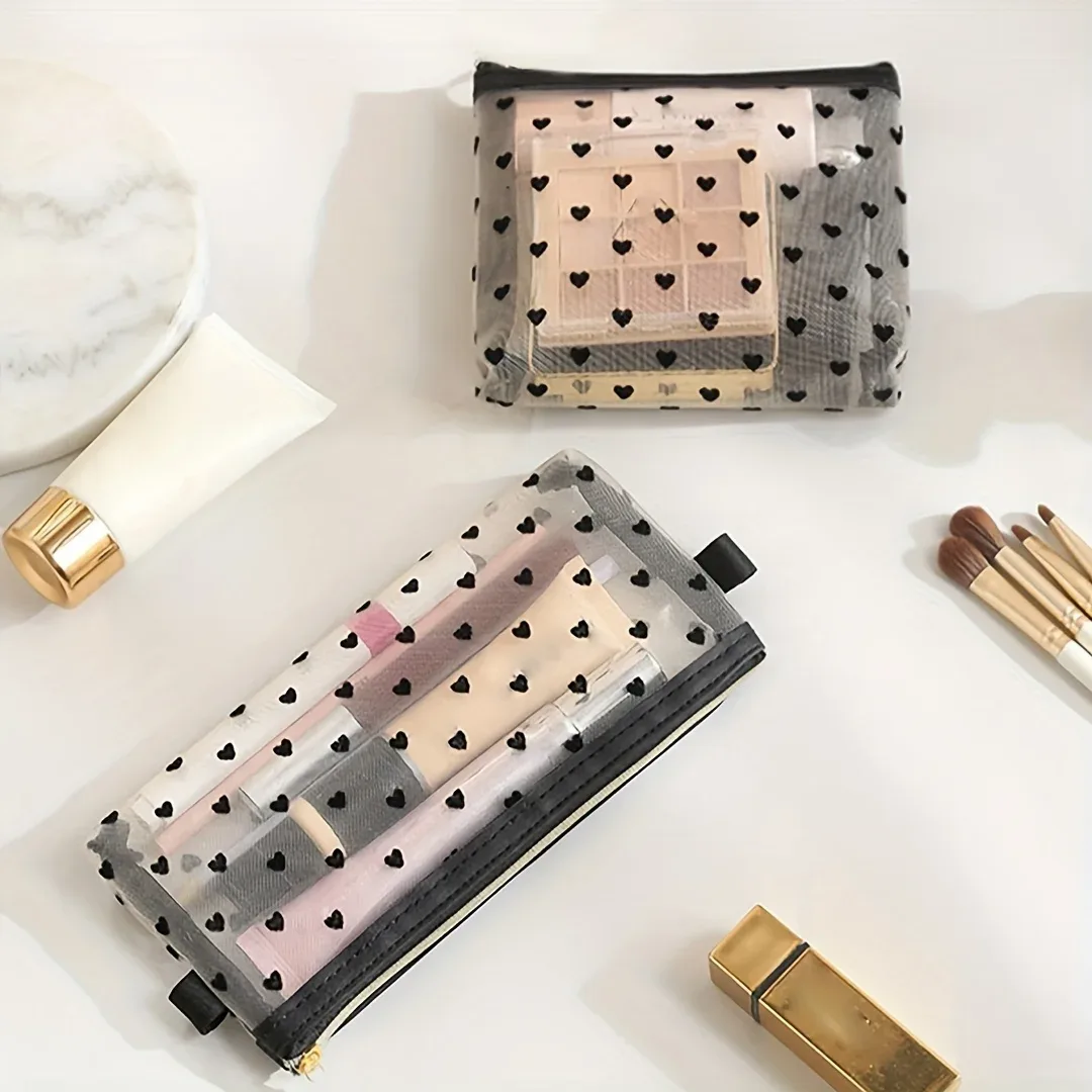 sac de rangement en maille pour cosmétiques de voyage, facile à nettoyer, sac de maquillage, trousse de toilette transparente, sac de rangement pour pinceaux, sac de plage pour fille