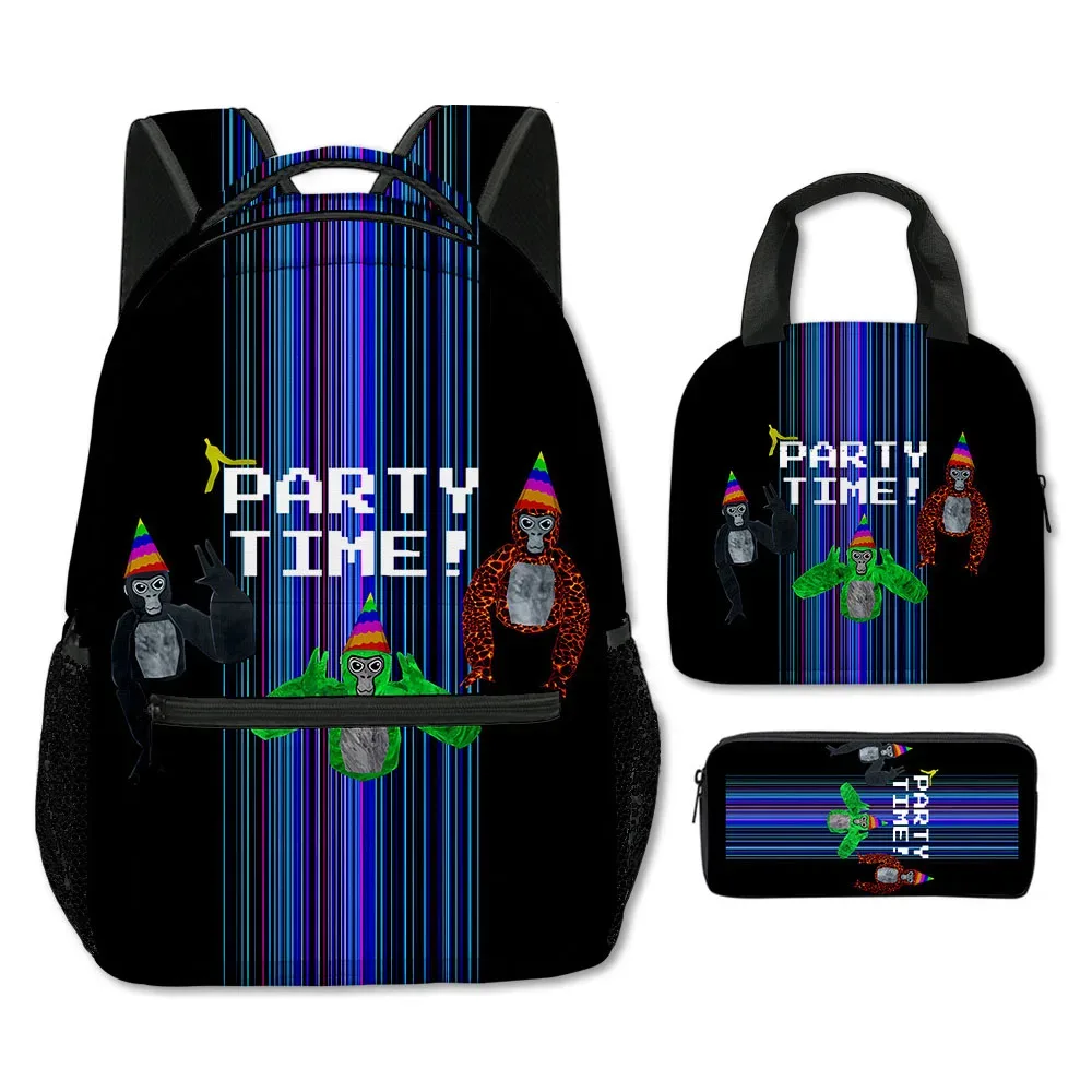 mode nouveauté cool nouveauté gorille tag impression 3d 3 pièces/ensemble étudiant sacs d'école sac à dos pour ordinateur portable bandoulière sac à déjeuner porte-crayon