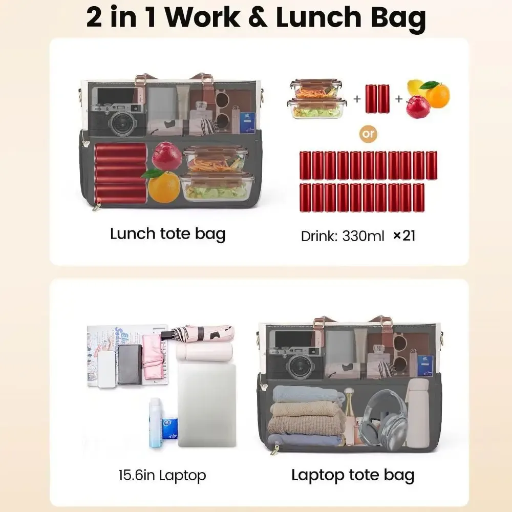 sac isotherme élégant grande capacité avec porte-gobelet, design 3-en-1, sacoche pour ordinateur portable, sac décontracté élégant et durable pour le travail