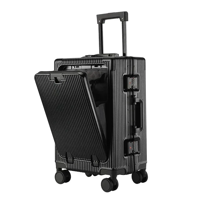 valise à roulettes grande capacité à ouverture frontale de 26 pouces, valise trolley abs+pc, valise avec chargeur usb sur roulettes