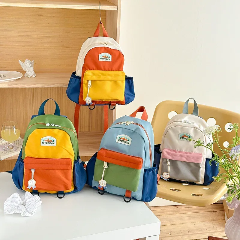 nouveau bloc de couleur enfants sac à dos léger sac d'école maternelle pour garçons filles voyage loisirs de plein air