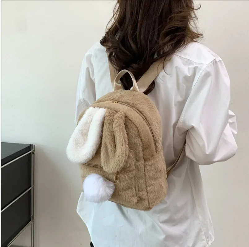 sac à dos en peluche personnalisé pour femmes en automne et en hiver, nouvelles oreilles de lapin mignonnes, sac à dos pour femmes, sac en peluche