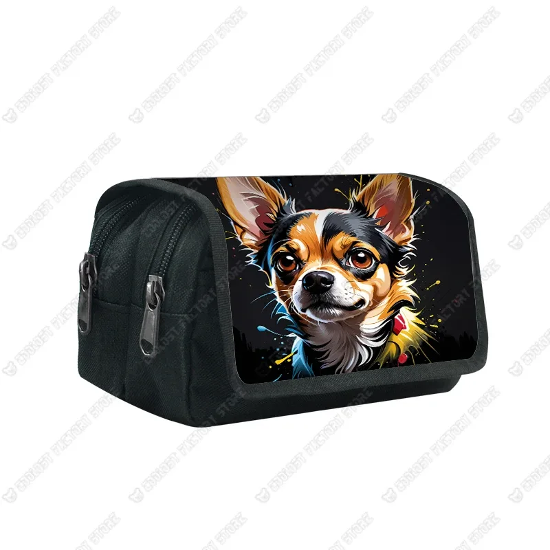 trousse à cosmétiques motif chien d'interconnexion, papeterie de maquillage, troupeau de contribuables allemands, chiots shih tzu, sac à crayons, porte-pinceaux