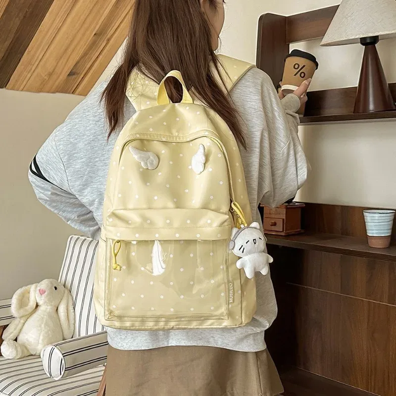 sac à dos bleu à pois, sac d'école classique unisexe, matériau en nylon, style jeune, capacité de 20 à 35 l, capacité pour ordinateur portable de 14 pouces
