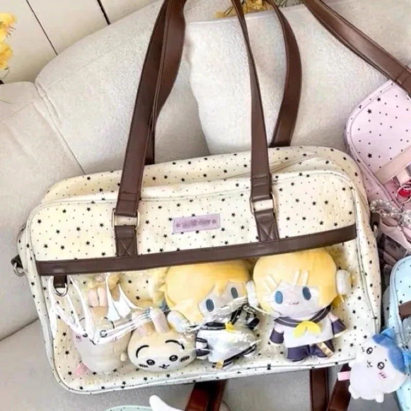 nouveau mignon grande capacité dentelle ita sac lolita filles poche transparente y2k bricolage badge affichage sac à bandoulière décontracté à pois sac à main