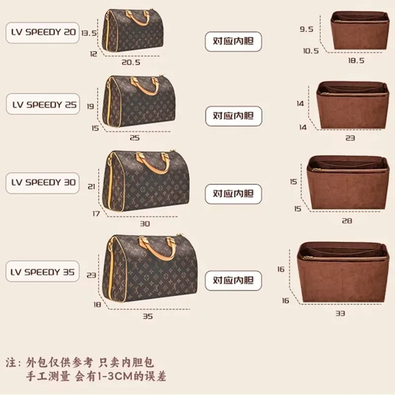 organisateur de sac pour lv speedy 20 25 30 35 boston, insertion de sac de maquillage