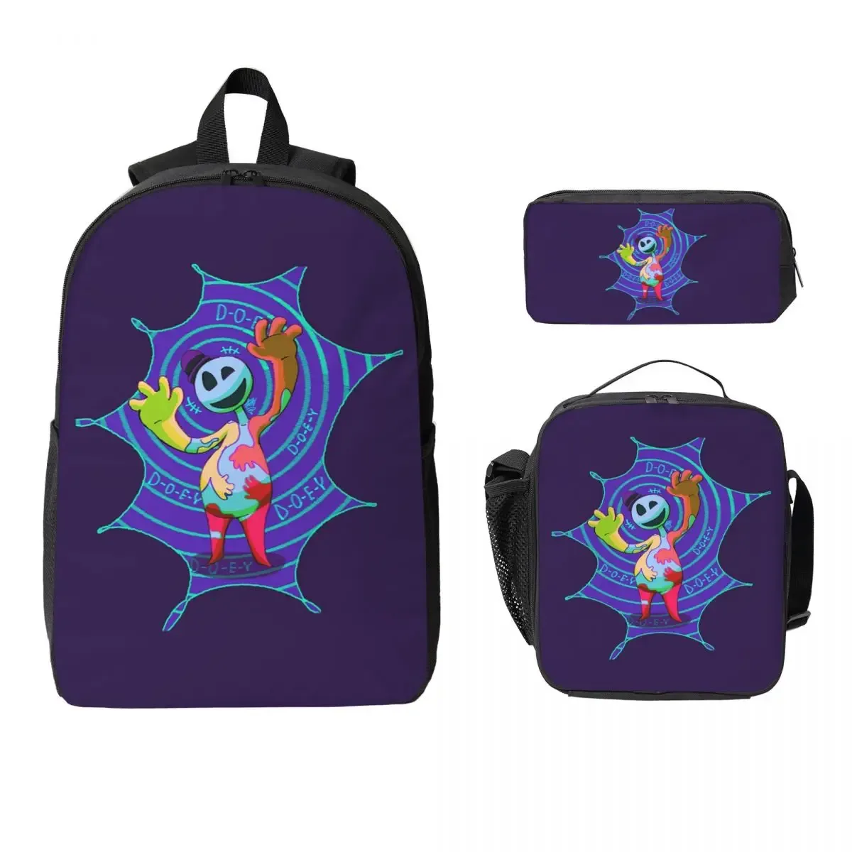 sac à dos doey doughman horror pianosaurus, sac à livres pour étudiants, sac d'école, sacs à bandoulière pour ordinateur portable, 3 pièces, sac à déjeuner isotherme, trousse à crayons