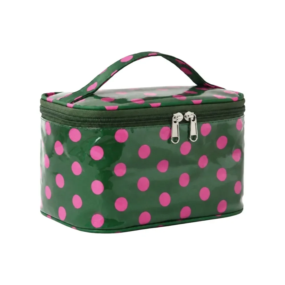 sac de maquillage en pvc à pois, sac cosmétique imperméable en pvc, grande capacité avec poignée, organisateur de maquillage.