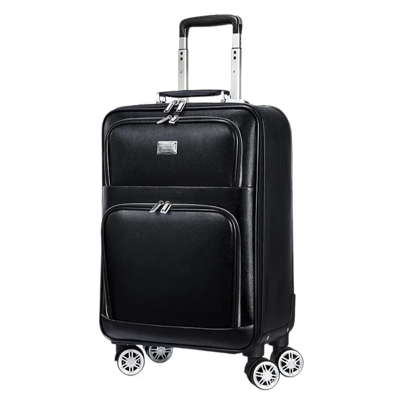valise cuir vache noir grain cuir format main toupie roues unisexe voyage business voyage
