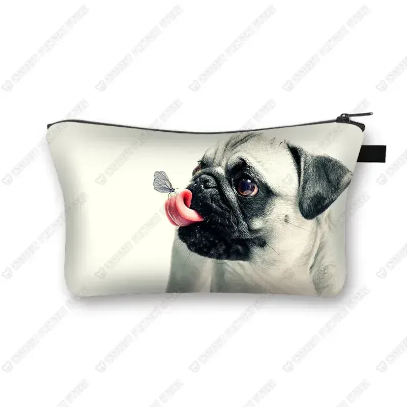 sacs à cosmétiques imprimés chien carlin 3d, motif pékinois mignon pour trousse de maquillage, organisateur nécessaire pour femmes, mini sac à main de voyage