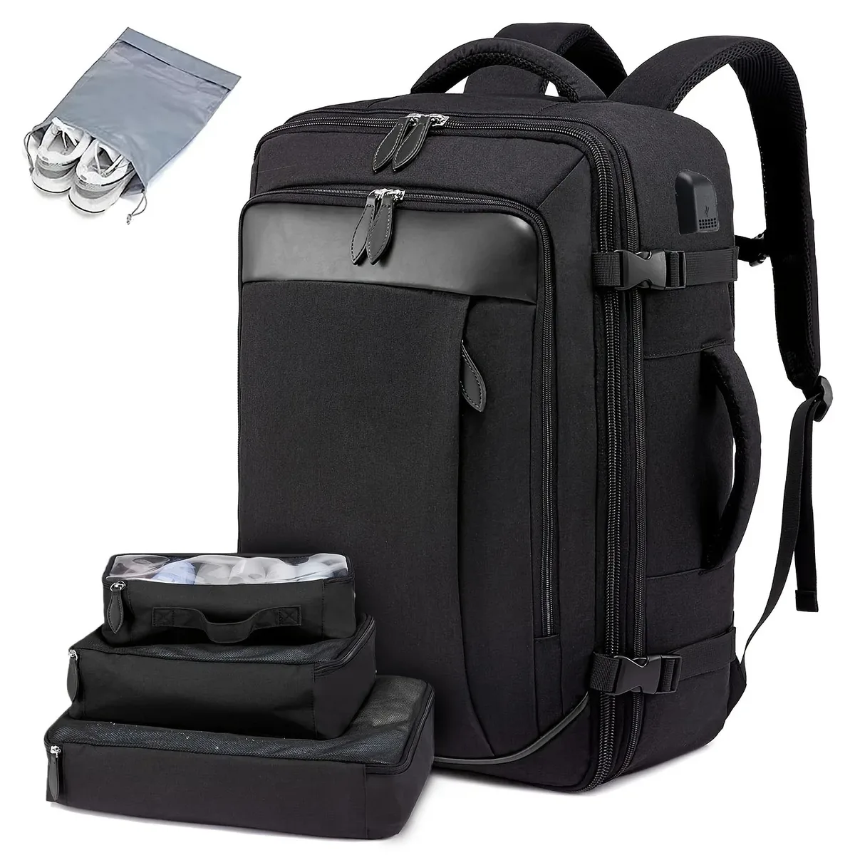 sac à dos de voyage, sac à dos de voyage approuvé par les compagnies aériennes avec 3 cubes de rangement, sac de voyage extensible de grande capacité 40l pour ordinateur portable de 17,3 pouces, anti-vol