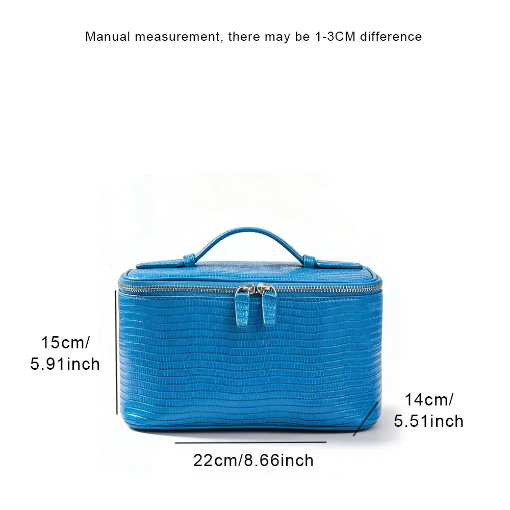 pochette de toilette en cuir véritable imprimé lézard, style ins, pour femme, organiseur de maquillage portable, trousse de voyage pour pinceaux et maquillage
