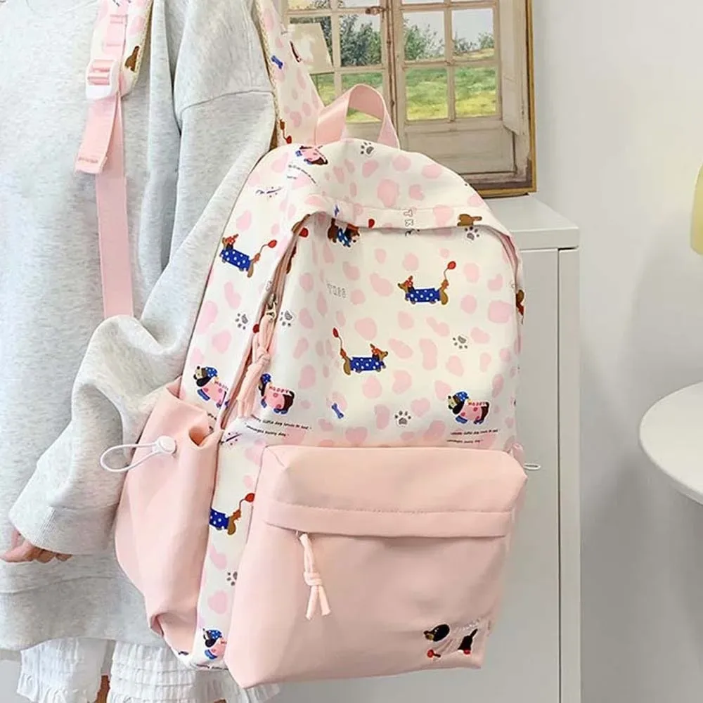 sac à dos en nylon pour étudiants, motif teckel, décontracté, couleur contrastée, anti-rayures, en polyester, grande capacité