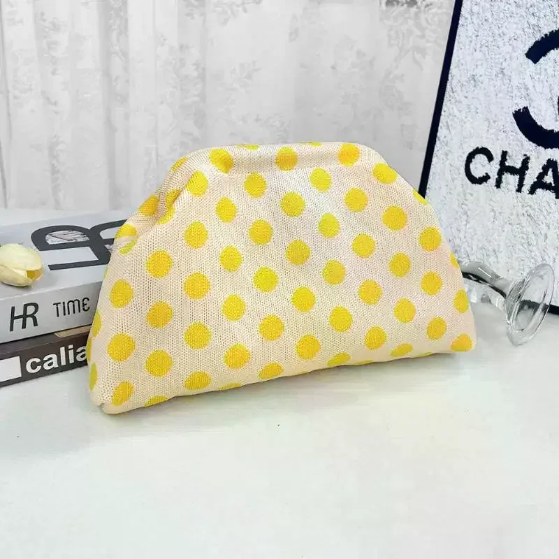 trousse de maquillage rétro européenne et américaine à pois - pochette cosmétique portable grande capacité tricotée à blocs de couleurs