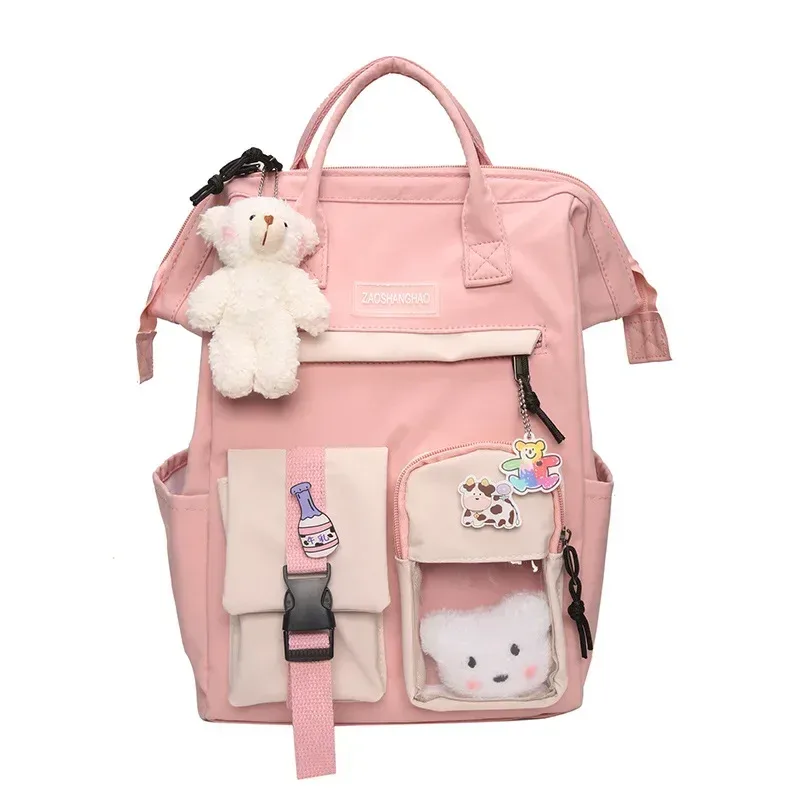 sac dos nylon patchwork noir blanc gris femmes voyage ecole bandoulière arquée fermeture éclair poche integree pcs ouverte style preppy