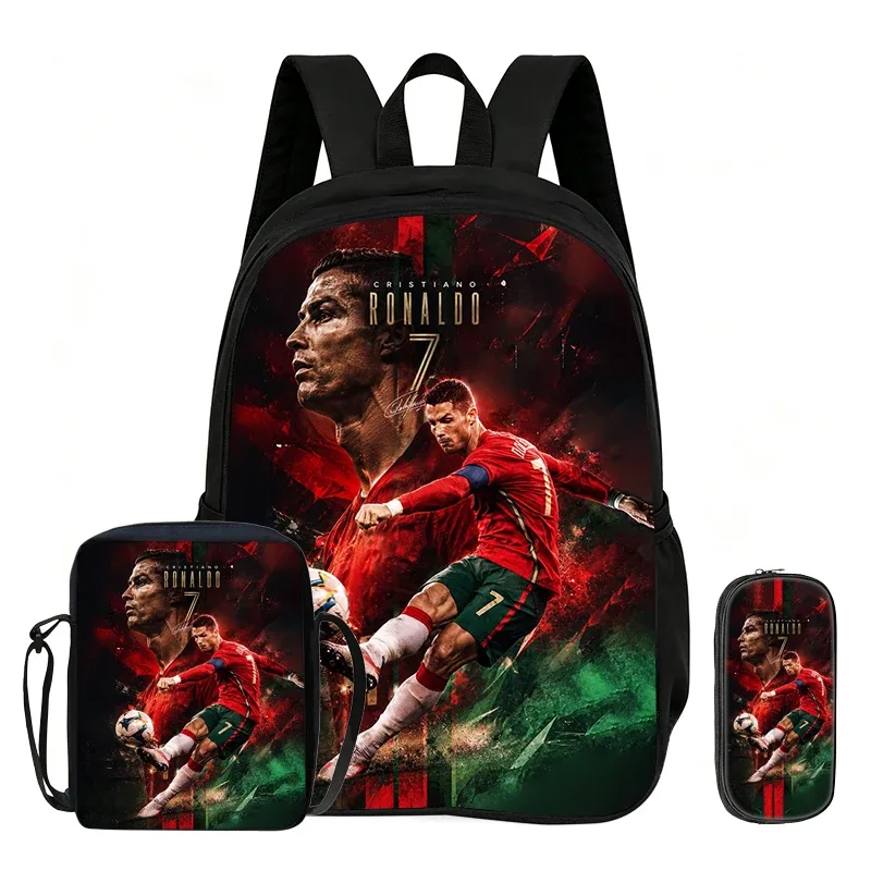 ensemble de 3 sacs à dos ronaldo pour enfants, sac à bandoulière pour l'école et les voyages, trousse à crayons, sac à dos de sport, sac à dos de star du football, cadeau