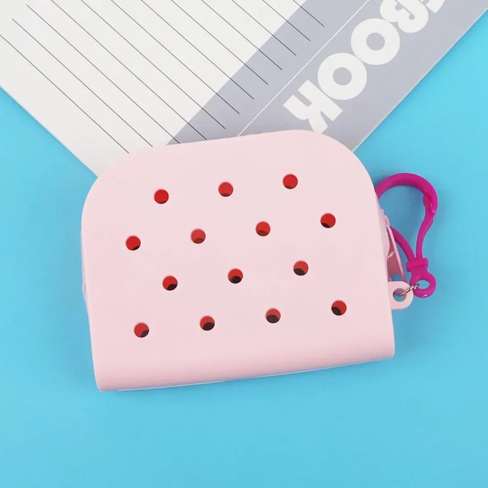 portefeuille à mini trous en silicone souple, porte-monnaie à fermeture éclair, porte-cartes, sac d'argent pour femmes et filles, sac de rangement en poudre à fermeture éclair
