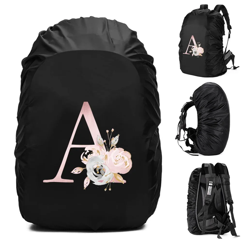 housse de pluie imperméable pour sac à dos 20-70l, motif fleurs roses et lettres, pour sports de plein air, cyclisme, sécurité, mode, camping, randonnée