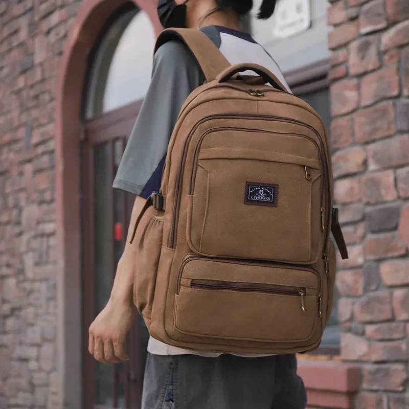 sac à dos rétro en toile pour hommes, sac de voyage en plein air, grande capacité, épais et durable, unisexe, pour ordinateur portable d'étudiant