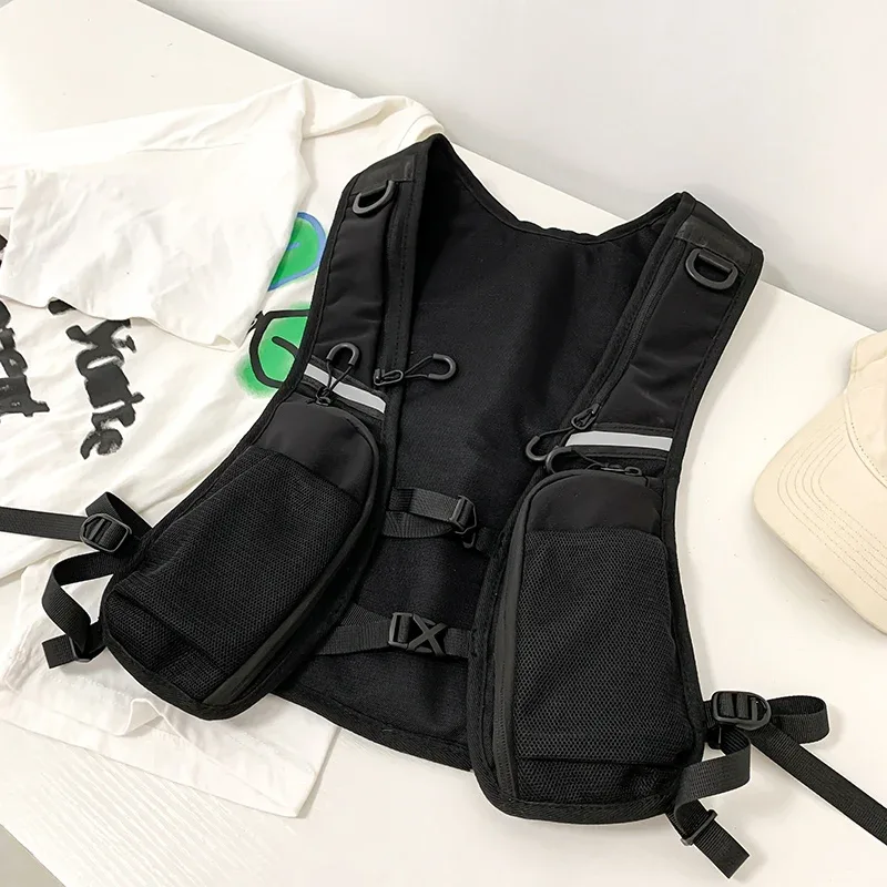 hip-hop streetwear poitrine plate-forme sac pour hommes mode étanche gilet tactique poitrine packs fonction stockage sac à dos poches en nylon
