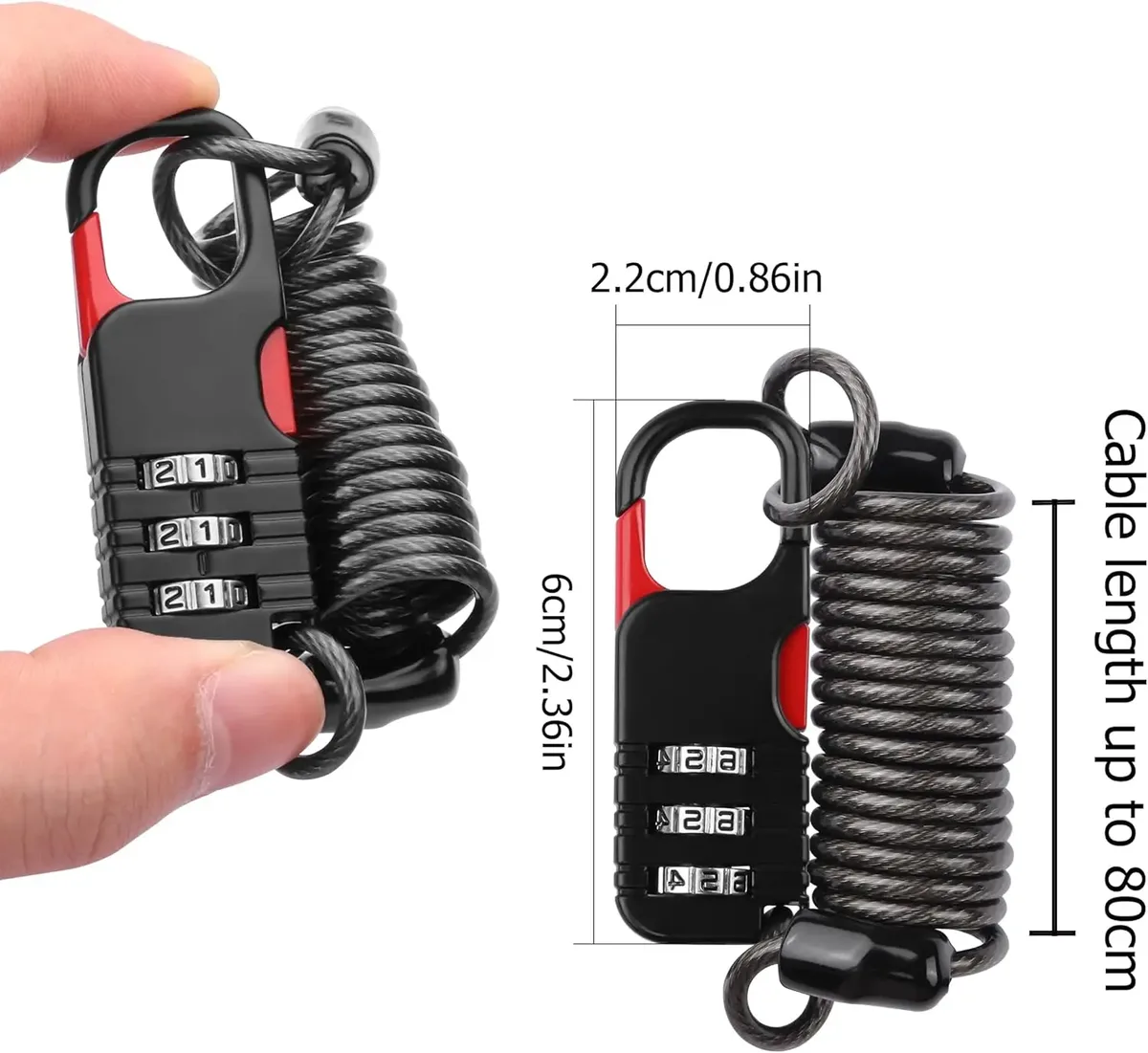 cadenas de voyage, cadenas à combinaison à 3 chiffres, câble à ressort (80 cm) pour casier de salle de sport, casque, portail, valises, modèle 51s.