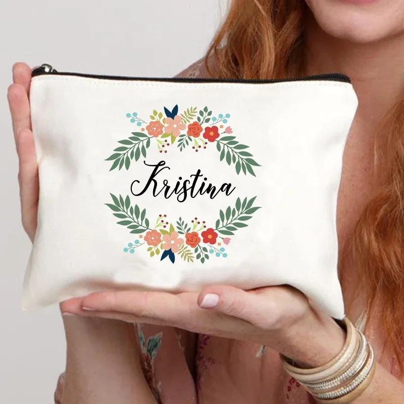 guirlande nom personnalisé toile sac cosmétique voyage fermeture éclair rangement trousses de toilette rétro trousse à crayons enseignant mariée cadeau personnaliser