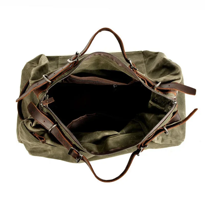 sac de voyage de style militaire, en toile épaisse cirée, sac de sport de grande capacité, sac de voyage rétro pour activités de plein air.