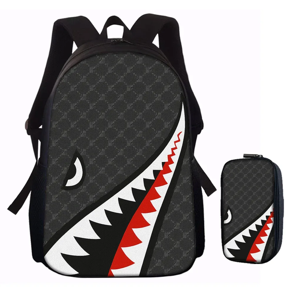 sac dos polyester mâchoire requin fond noir usage voyage école aventures quotidien petit sac assorti