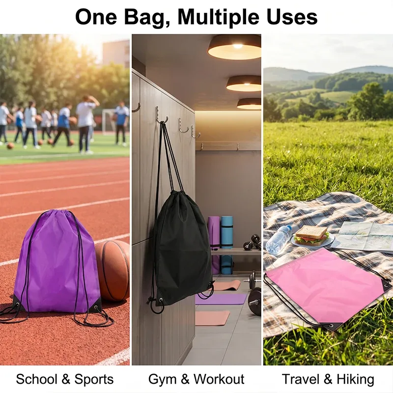 sac à dos en nylon durable avec cordon de serrage, sac de rangement pour sports de plein air et salle de sport, sac de voyage léger pour activités