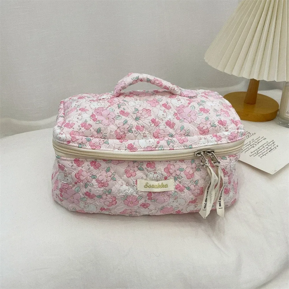 nouveau dessin animé dames sac de rangement de voyage rétro floral femmes sacs à cosmétiques mignon filles trousse de maquillage sac de maquillage sacs à main