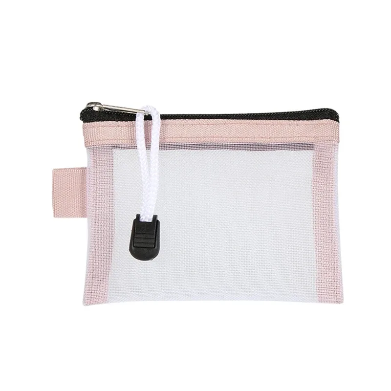 sacs de rangement de cartes en maille de nylon, mini grille transparente, porte-carte de crédit, pochette à fermeture éclair, petit portefeuille de monnaie de voyage, sac de fichiers