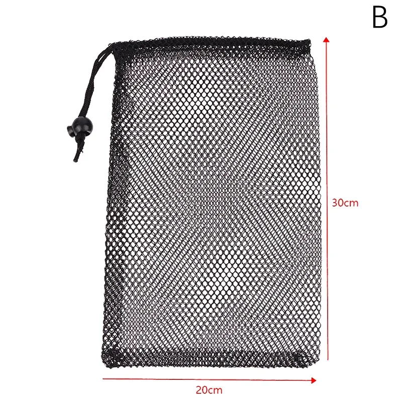 sac à cordon en maille de nylon noir multi-usage, durable, pour rangement, maison, voyage, activités de plein air, sac à linge, sac de rangement