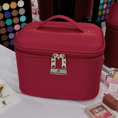 trousse à cosmétiques imperméable en tissu oxford, sac à cosmétiques multicouche de grande capacité, sac à bandoulière portable pour femme