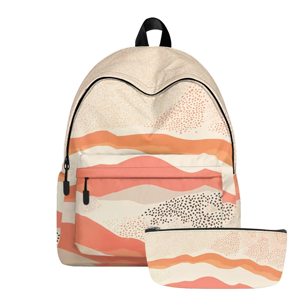 sac à dos imprimé ondulé à rayures verticales, sacs à crayons, sangles réglables, sac d'école léger et durable, sac de jour de voyage pour adolescents, ensembles