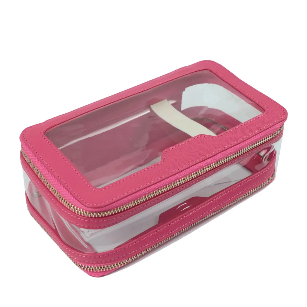 sac cosmétique en cuir saffiano personnalisable gratuitement, portable, imperméable, multifonctionnel, double couche, pour voyage et rangement.