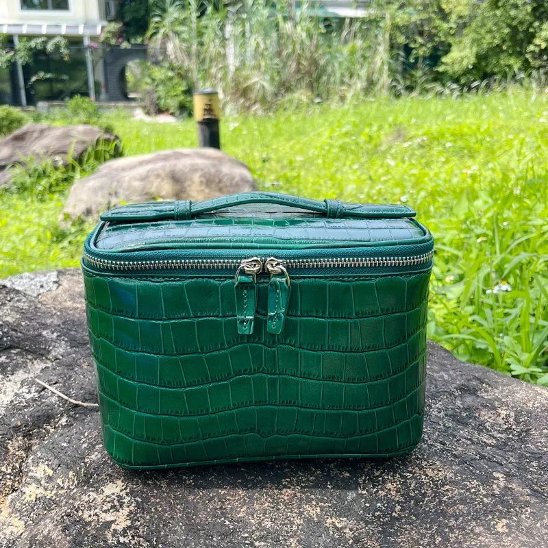 sac de toilette et trousse de maquillage pour femmes en cuir de vachette de première qualité à motif crocodile, grande capacité, style européen et américain