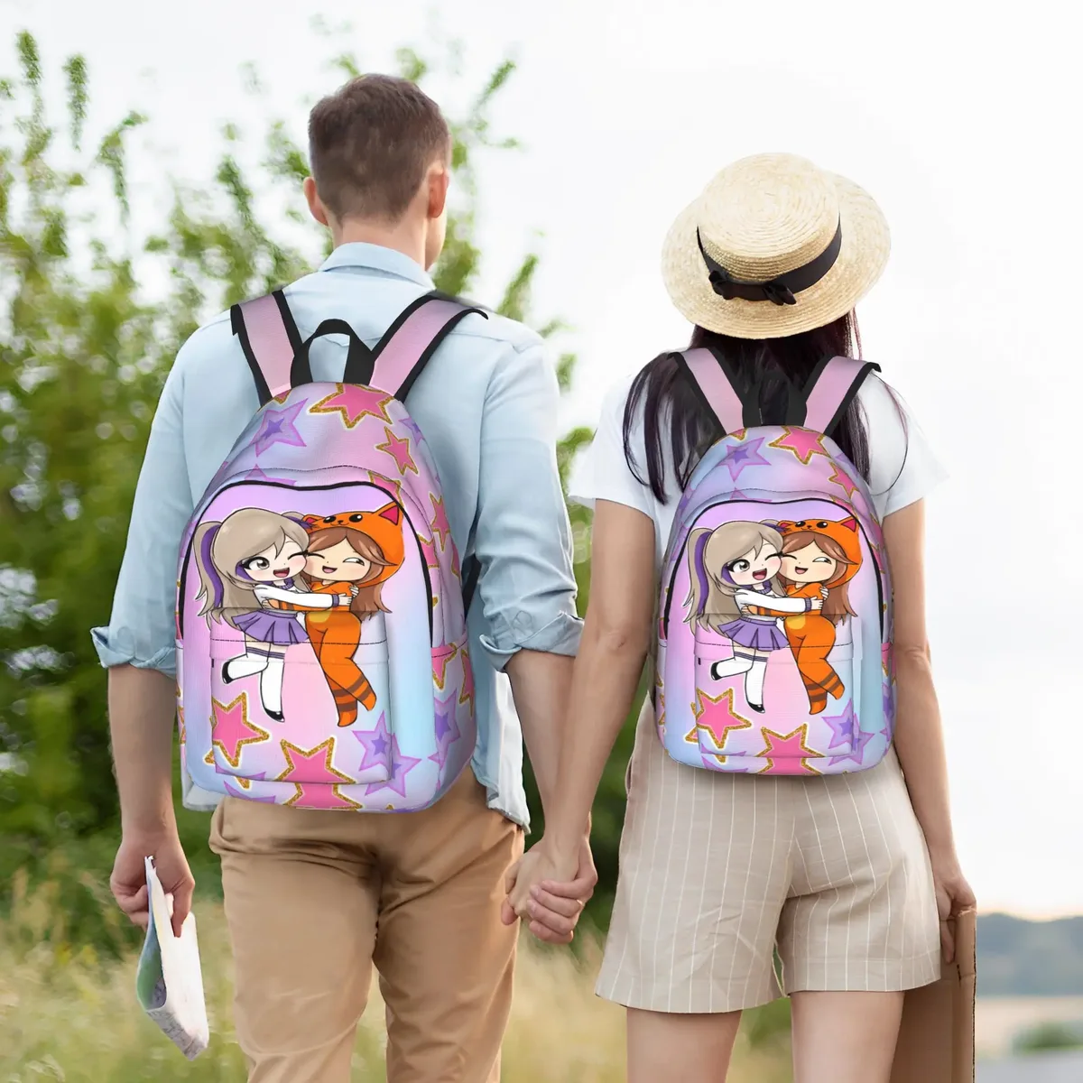 sac à dos orange hug star art lyna vallejos, sacs à dos de randonnée unisexes en polyester, grands sacs d'école décontractés