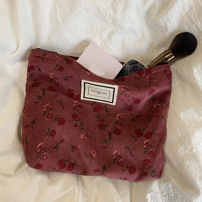 sac à cosmétiques pour femmes, pochette brodée marguerite florale, trousse de toilette de voyage coréenne, pochette de maquillage de beauté, trousse à crayons organisateur