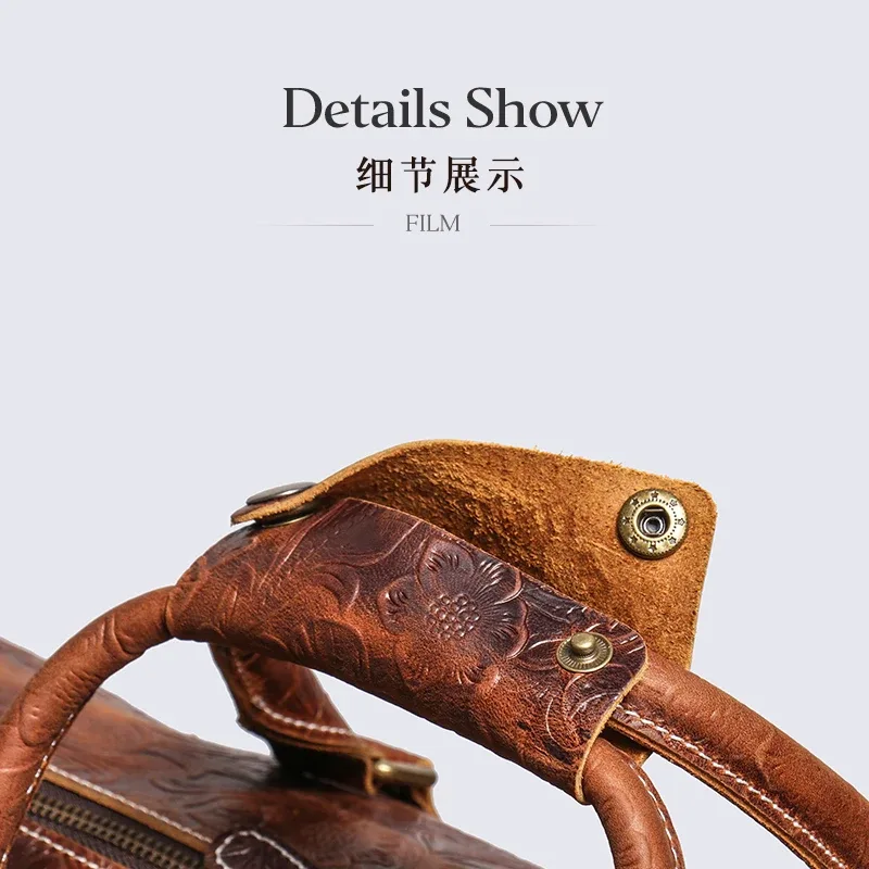 leathfocus-sac à main en cuir gaufré vintage pour hommes et femmes, sac de voyage de grande capacité, sac de sport d'affaires, sac de week-end