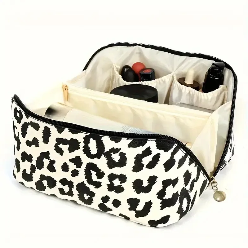 sac de rangement cosmétique de grande capacité, sac de maquillage d'oreiller d'impression de léopard d'unité centrale, trousse de toilette de voyage portative