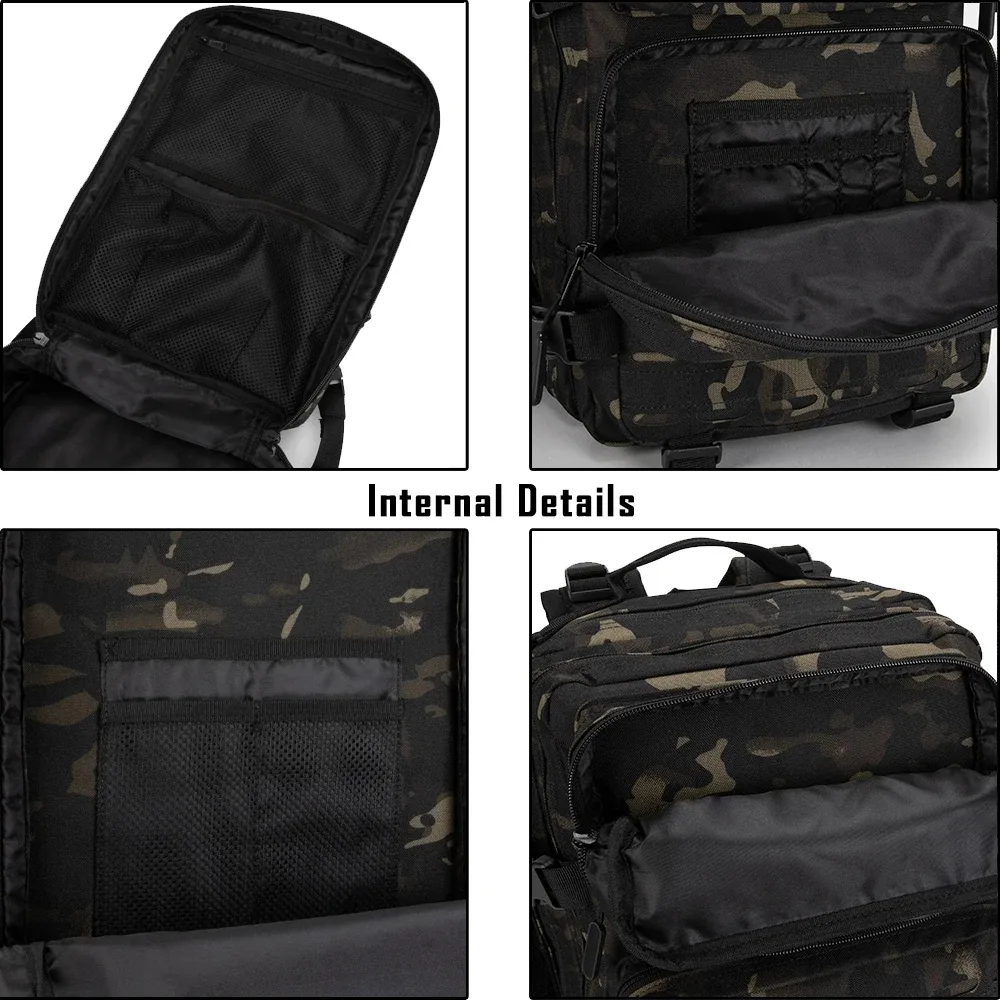 sac dos oxford université camouflage kaki noir bandes velcro ceinture coussin air imperméable usage voyage randonnée camping