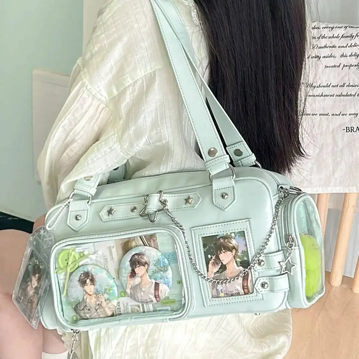 nouveau y2k étoile chaîne ita sac mignon fille bande dessinée exposition sac à bandoulière transparent grande capacité sac à bandoulière bricolage affichage sacs à main