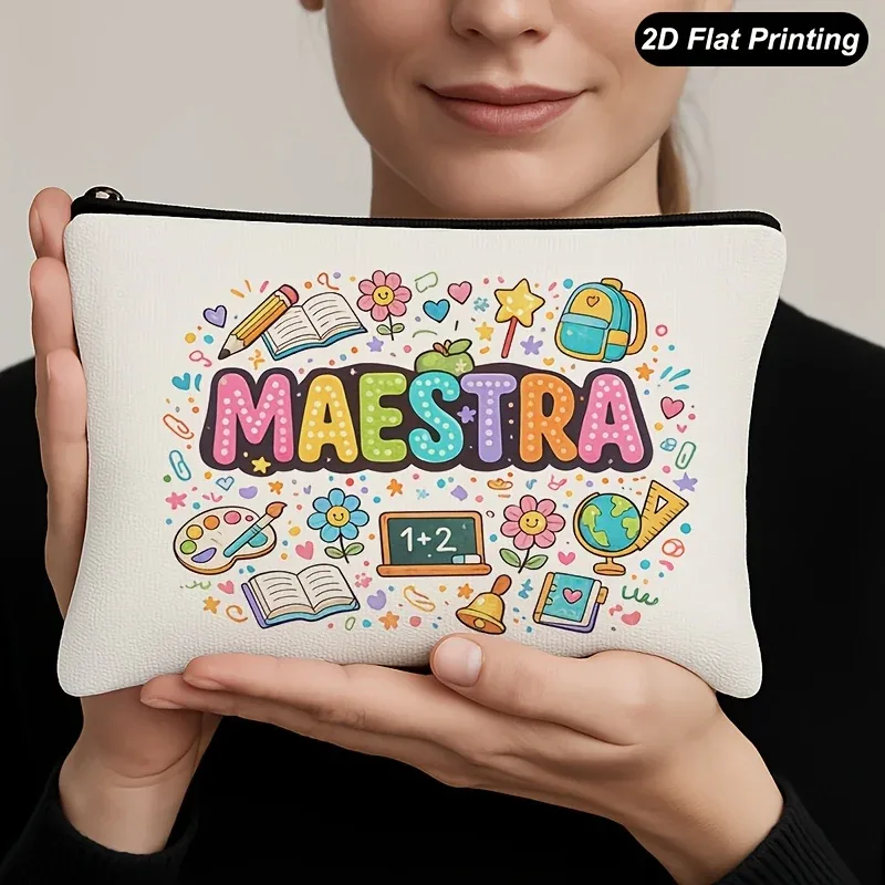 pochette de maquillage avec citation d'enseignant pour femmes, sacs cadeaux pour elle, trousse de toilette de voyage à fermeture éclair imprimée double face pour femmes, 1 pièce